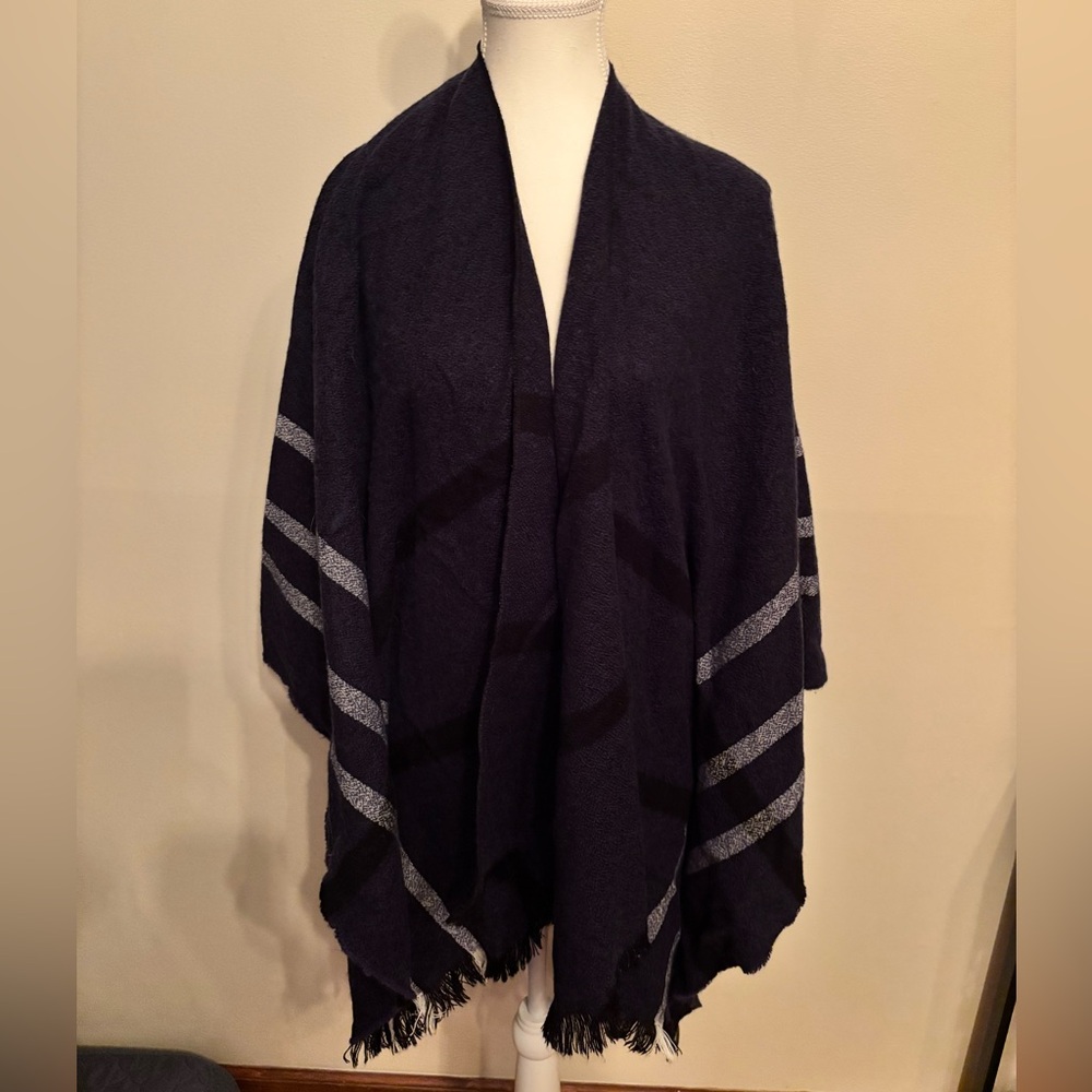 Dark Navy and Gray Striped Shawl